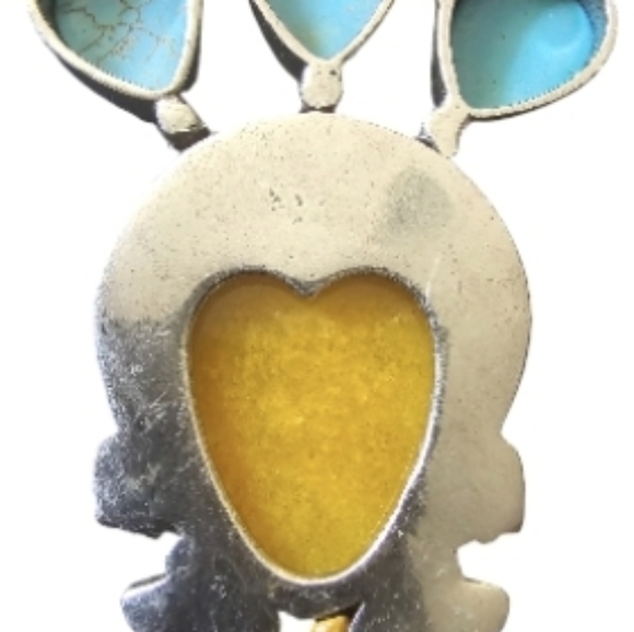 Moon Goddess Turquoise, Yellow & Blue stone Pendant~EUC - Picture 3 of 7